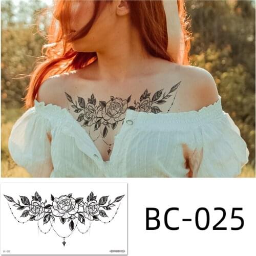 1PCS Sexy Clavicle Garland Black Plant Tattoo Sticker Female Girl Self-adhesive Tattoo Temporary Clavicle Chest Scar Sticker