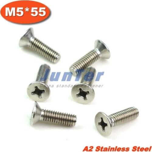 100pcs/lot DIN965 M5*55 Stainless Steel A2 Machine Phillips Flat Head (Cross recessed countersunk head screws) Screw