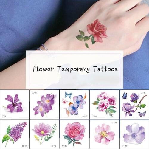 2pcs/set Temporary Tattoos Sticker for Women Body Art Tattoo Sticker Butterfly Rose Flower Feather Tattoo Waterproof 6X6cm Gift