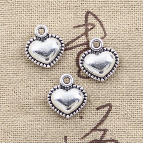 20pcs Charms Lovely Heart 13x12mm Antique Silver Color Plated Pendants Making DIY Handmade Tibetan Silver Color Jewelry