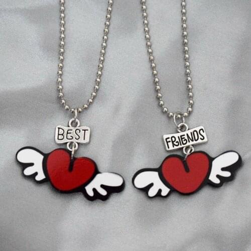 Acrylic Red Heart Wings Pendant bff Necklace Children Best Friends Forever 2 Boys Girls Friendship Jewelry Birthday Gift