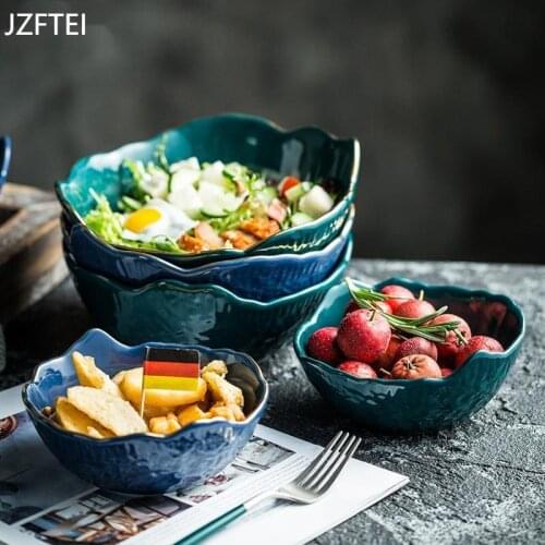 Irregular Ceramic Ramen Bowl Sweet Fruit Salad Pasta Rice Nordic Food Container Home Decoration Accessiories Crockery Lunch Box