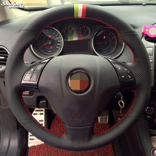 BANNIS Hand-stitched Black Genuine Leather Car Steering Wheel Cover for Fiat Bravo 2007-2011