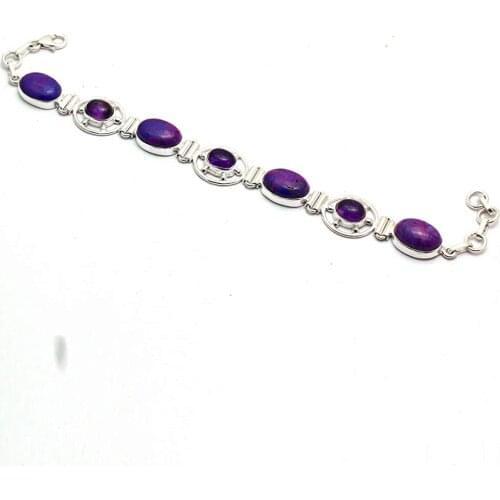 Genuine Purple Copper Turquoise + Amethyst Bracelet 925 Sterling Silver,20.5 cm, GRP0334