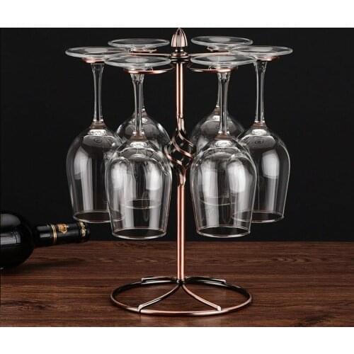 Bronze Metal Home Wine Glass Set with 6 Crystal Stem Wine Glasses Wine Decanter Upside Down Cup Holder