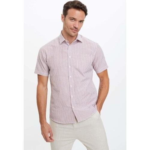 DeFacto Striped Regular Fit Short Sleeve Summer Quality New 2021 Fashion Red Mens Shirt R1113AZ20SM