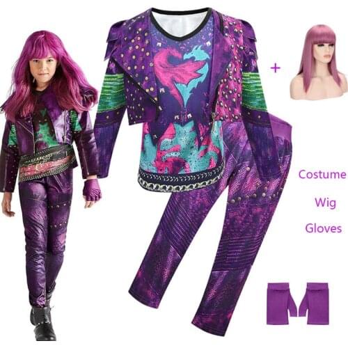 Kids Clothes Descendants 3 Evie Cosplay Costume for Girls Coat Vest Pants Gloves wig Sets 5pcs Halloween Party Clothing for Girl