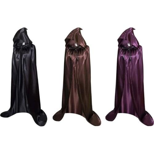 Halloween Satin Hooded Long Cape Witch Death Cloak Demon Vampire Cosplay Costume