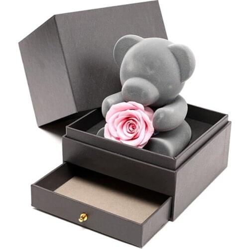 Home Decor Teddy Rose Bear Jewelry Box For Women Wedding Party Valentines Day Birthday Christmas Gift Eternal Dried Flowers