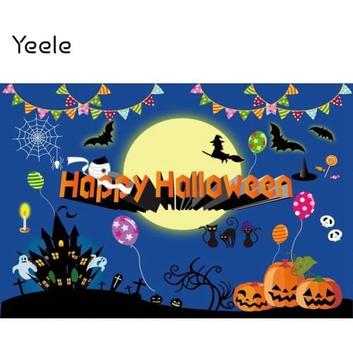 Yeele Halloween Backdrop Photocall Moon Witch Banner Bats Pumpkin Portrait Background Photography For Photo Studio Photographic