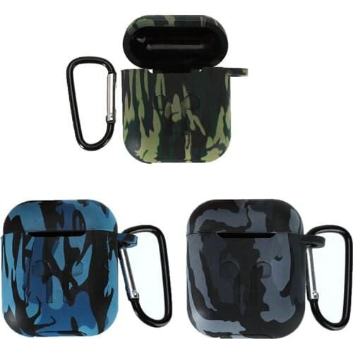 Camouflage Earphone Case For Airpods Silicone Skin Case Shockproof Protector Cover With Carabiner For Apple Airpods Accessories