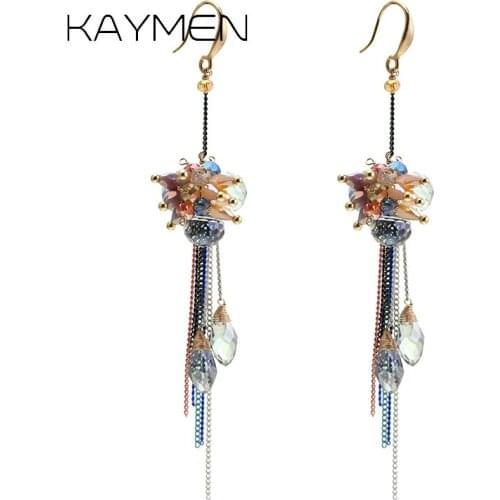 Kaymen New Fashion Dangle Drop Earrings for Women Handmade Knitted Crystal Chains Fashion Earrings Statement Cute Girls Earrings