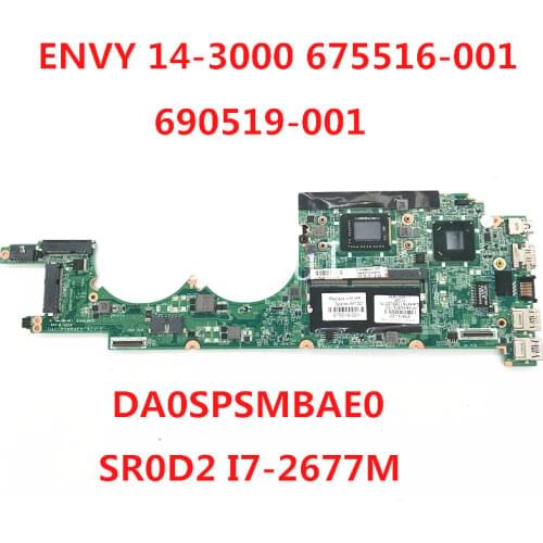 High quality For envy 14-3000 Laptop motherboard 675516-001 690519-001 DA0SPSMBAE0 With SR0D2 I7-2677M CPU 100% full Tested