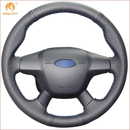 MEWANT Black Genuine Leather Car Steering Wheel Cover for Ford Focus 3 2012-2014 KUGA Escape 2013-2016 Accessories Parts