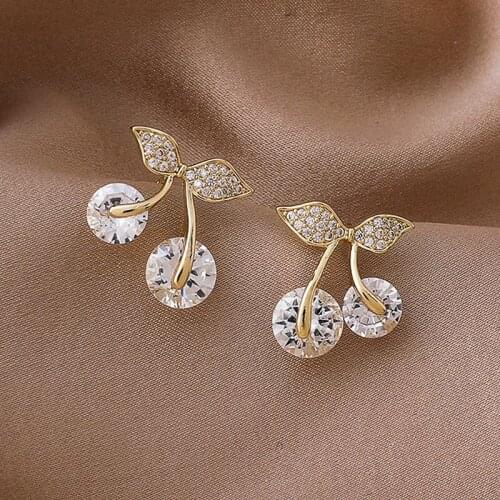 Cute Crystal Cherry Earrings For Women Elegant Party Jewelry Accessories Fruit Stud Ears Good Gift