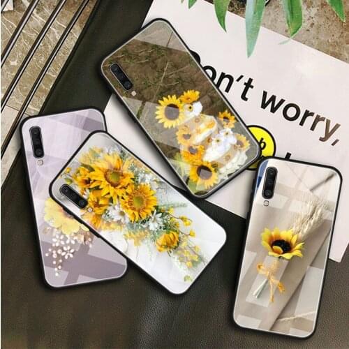 Cute Summer Daisy Sunflower Floral Flower Tempered Glass Case For Samsung A10S A10E A20S A20E A30S A40 A50S A60 A70 A80 A90 A6