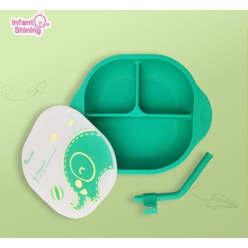 Infant Shining Baby Silicone Plate Set Self-Feeding Antislip Saucer Suction Childrens Tableware Kids Bowl Plates Baby Feeding