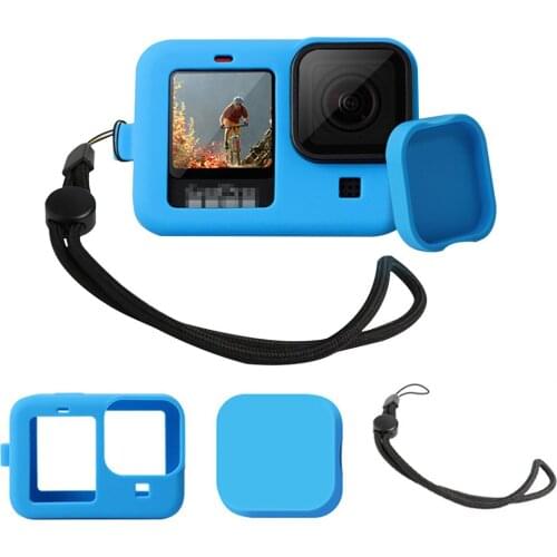 Soft Silicone Protective Case Lens Cap for GoPro Hero 9 Action Camera Protective Cover Frame Housing Shell with Anti-lost Rope