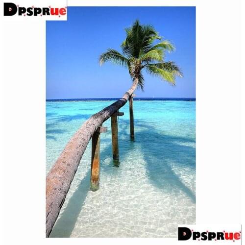 Dpsprue Full Square/Round 5D Diy Diamond Painting Kit Cross Stitch coconut Sea 3D Embroidery Mosaic Home Decor For Gift