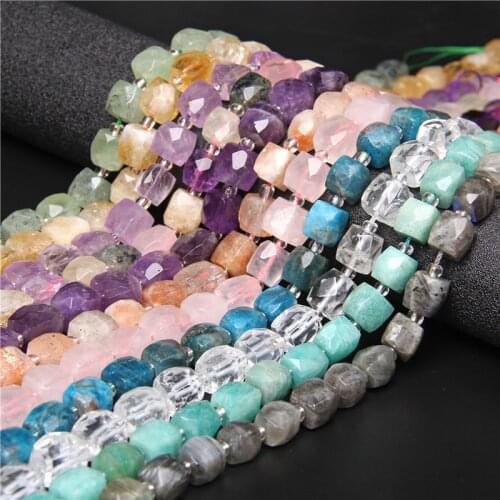 Natural Gemstone Mineral Beads CitrineApatite Amethysts Cylinder Shape Loose Quartz Beads For Jewelry Making Necklace Bracelet