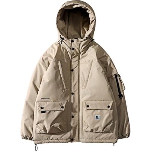 2021 New Men Winter Dress Overalls Cotton Padded Garment Hipster Loose Casual Coat With Nood