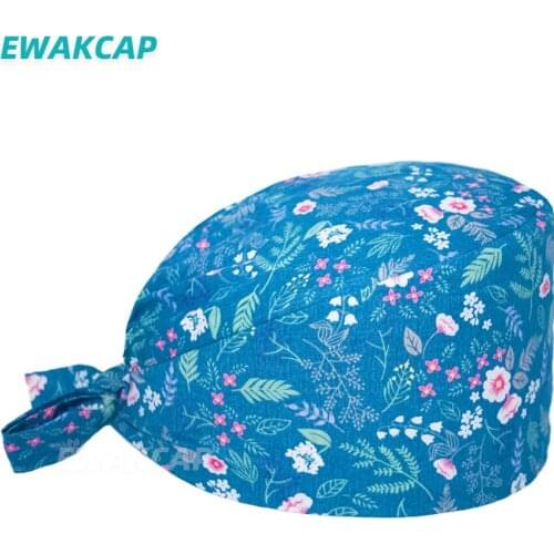 New Surgicals Caps Working Floarl Print Sweatband Lab Pet Cinlic Hats Nurses Dental Uniform Accessories Scrub Cap Women Men