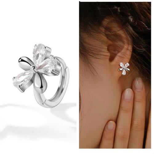 Charm Lady Silver 925 Sterling Earrings For Women Jewelry Bright Flower Hoop Earring Girl Hoop Accessories Female Silver Bijou