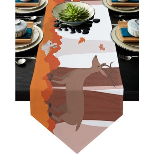 Autumn Woods Fox And Deer Table Runner Wedding Decor Cake Tablecloth and Placemat Holiday Table Decor Table Runner