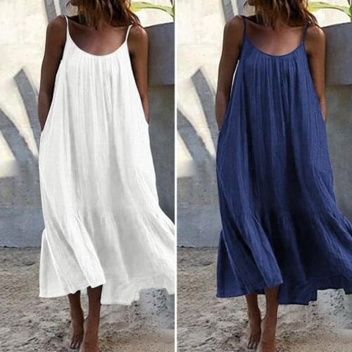 Sexy Vestidos Sundress Women Summer Low Round Neck Loose Casual Oversized Sling Solid Color Maxi Dress Summer Beach Party платье
