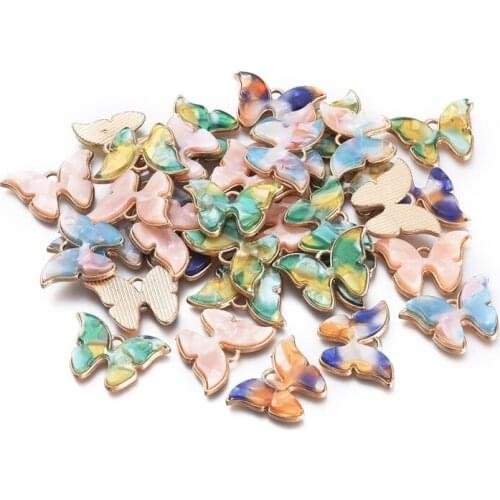 10pcs Butterfly Alloy Pendants Charms with Resin Cute for Jewelry Making DIY Earring Necklace Accessories Finding