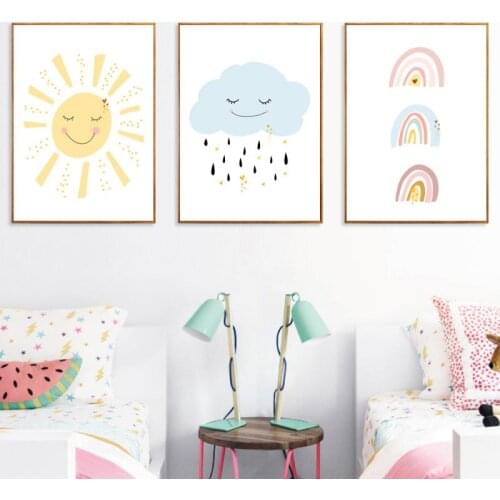 Nordic Poster Rainbow Cloud Art Print Nursery Wall Painting Nordic Posters And Prints Sun Wall Pictures Kids Room Decoration