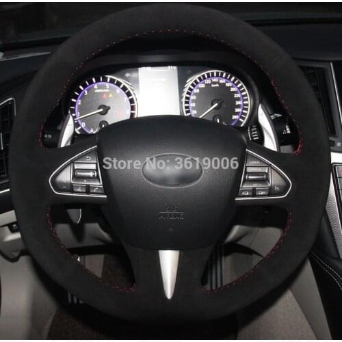 Hand Sewing Black Suede Car Steering Wheel Cover for Infiniti Q50 2014 2015 QX50 2015