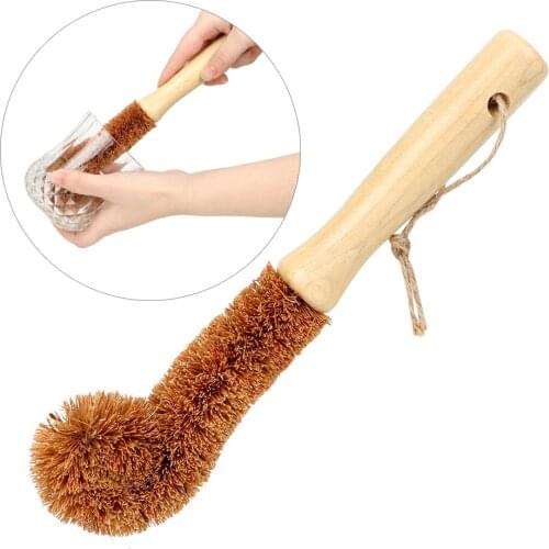 Cleaning Brush Long Handle Bottle Brush Coconut Palm Cup Brush Pot Brush Oil Degreasing Glass Decontamination Non-stick Skillet