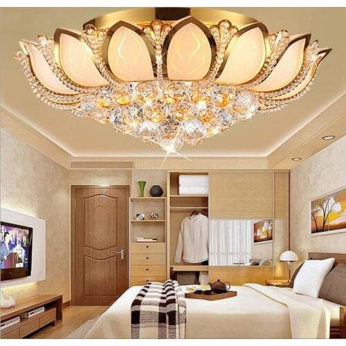 Modern simple circular lotus crystal lamp ceiling lamp living room lights warm and romantic bedroom restaurant lamps led fixture