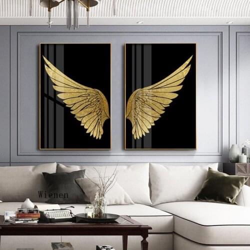Modern Abstract Golden Wings Canvas Oil Painting Posters and Living Room Decoration Prints Mural Bedroom Home Pictures Wall Art