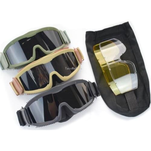 Tactical Shooting Goggles Military Hunting Training Windproof Cs Army Combat Glasses Hiking Airsoft Paintball Motorcycle 3 Lens