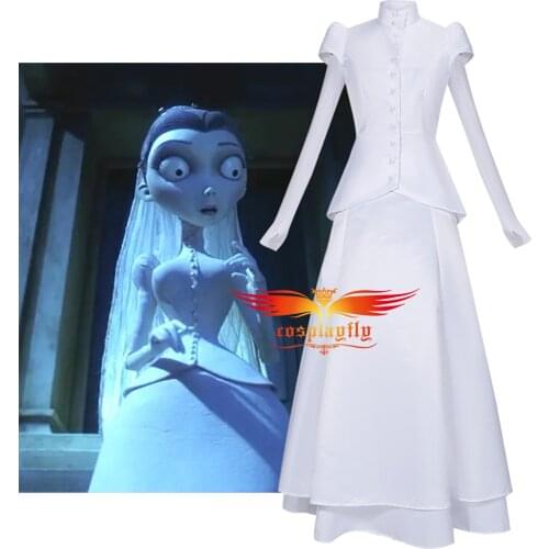 Anime Tim Burtons Corpse Bride Victoria Everglot Cosplay Costume Outfits Two Pieces White Women Muslim Wedding Dress Halloween