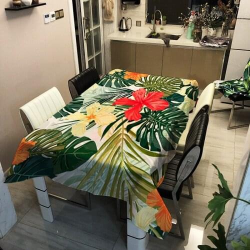 Green Plants and Flowers Elegant Tablecloth Waterproof, Oil-proof and Heat-resistant Fashionable Wedding Home Tablecloth Nappe