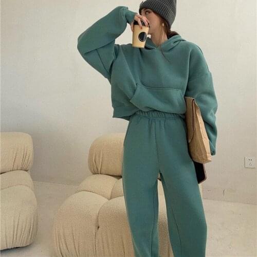 Y2k Oversized Tracksuit Women Suit Fleece Hoodies Casual Sports Set Sweatshirts Pullover Cotton Sweatpants Korean Fashion 2021