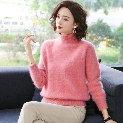 Womens knit sweater 100% mink velvet pullover sweater knit bottoming sweater autumn winter new thick sweater casual top 9 color