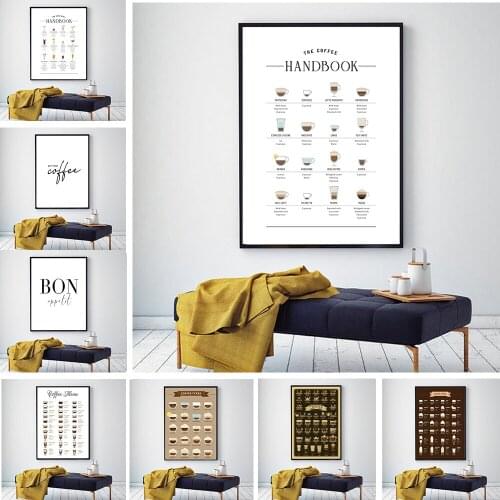 Coffee Guide Poster Canvas Prints Coffee Lover Gift Kitchen Wall Decor , Coffee Handbook Art Painting Cafe Shop Wall Art Picture