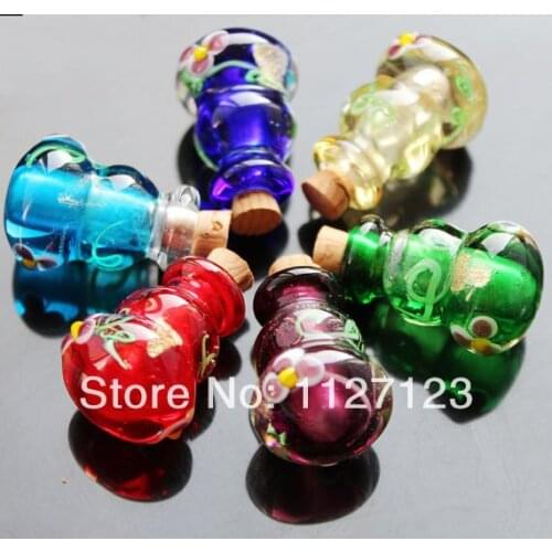 !10pcs Murano Glass Essential Oil Vial Bottle Gourd (18X27MM,0.25ML,Mixed Colors) Perfume Vials Crystal perfume pendant