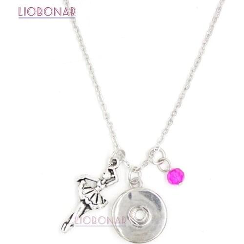 12pcs Birthstone Ballet Necklace Gift Birthstone Dance Ballet Ballerina Snap Pendants Necklace Fit 18mm Button Bijoux