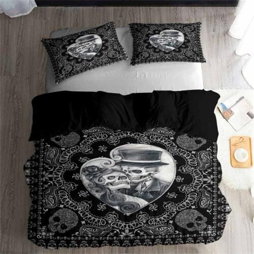 HELENGILI 3D Bedding Set Skull Print Duvet Cover Set Lifelike Bedclothes with Pillowcase Bed Set Home Textiles #KL-45