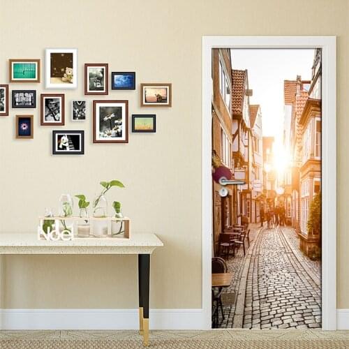 Sunset European City Street Scenery 3D Wallpaper Living Room Bedroom Door Decoration Mural Stickers PVC Waterproof Wall Painting