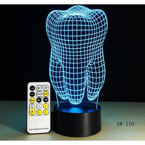 Illusion Tooth 3D LED Night Light Colorful Kids Baby Bedroom Atmosphere Touch Table Cool Lamp as Gift for Dentist AW-110