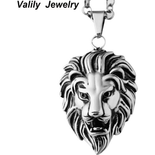 EdgLifU Accessories Pendant Necklace Charm Fashion Men Jewelry Punk Style Gold-Color Lion Head Stainless Steel gift