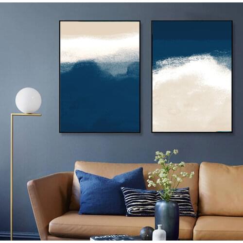 Watercolor Navy Blue Beige Pictures Abstract Canvas Painting Wall Art Posters And Prints For Gallery Living Room Home Decoration