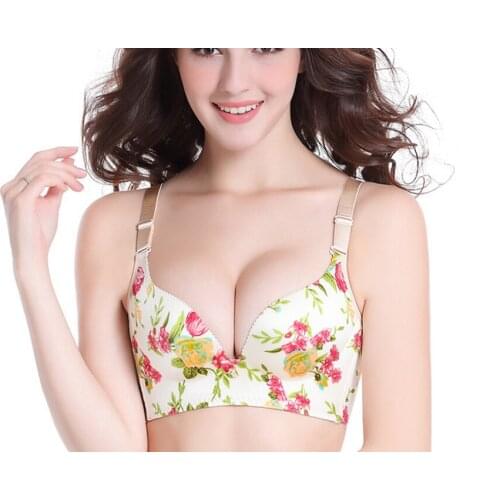 Free Shipping New sexy printing rose non-trace no steel wire drawing vice milk together gather bra #7053