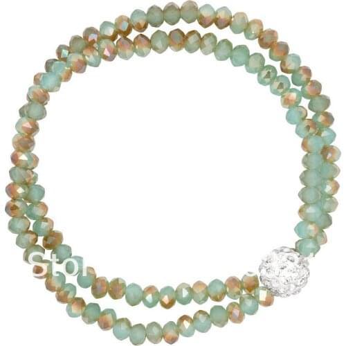 Free shipping Sparkling mini crystal glass beads with 10mm pave ball women double row bracelet